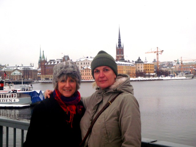 Katy and Lise -- view of Gamla Stan