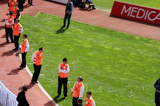 The fans dissembled their flags and used the sticks as projectiles